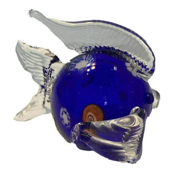 Studio Art Glass Blue Millefiori Angel Fish Figure Paperweight Figurine - Picture 1 of 10